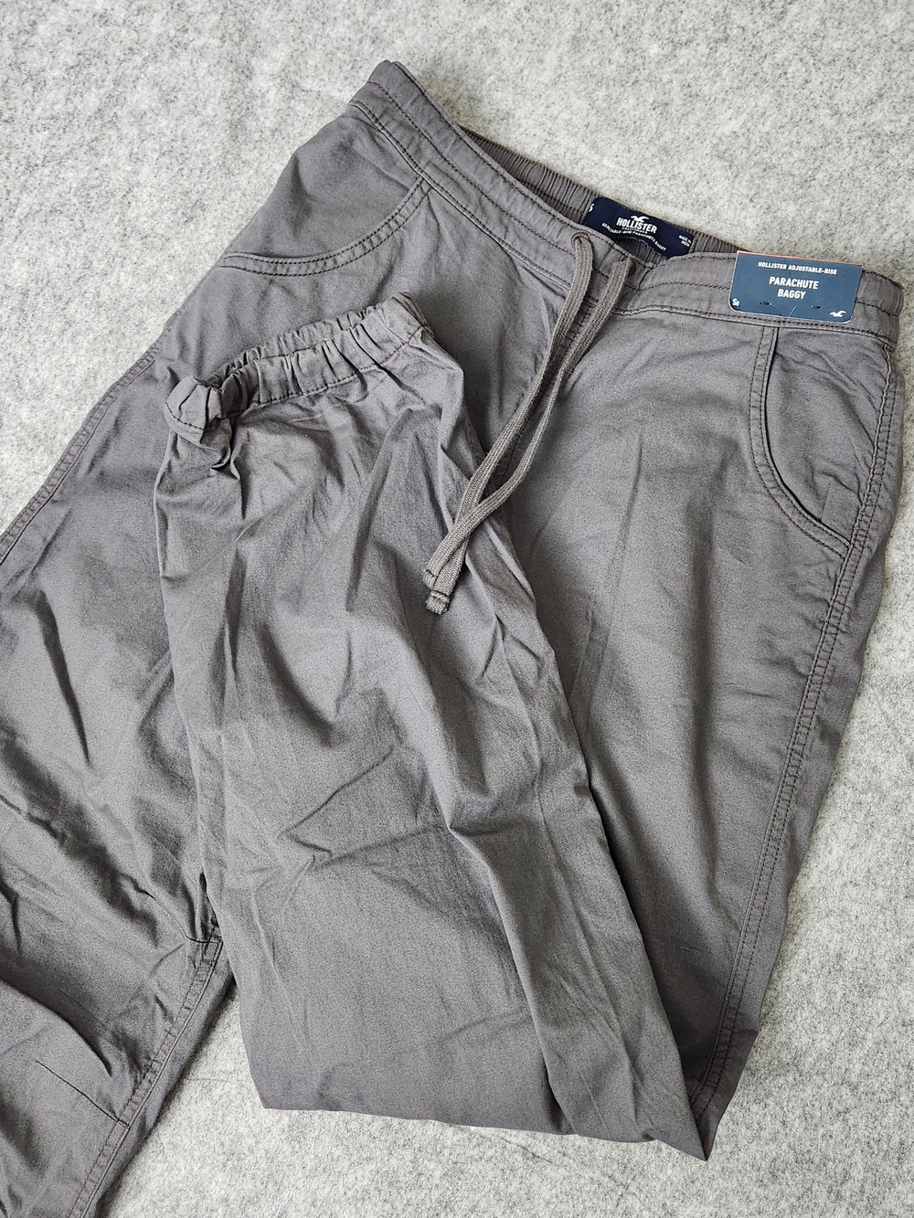 NWT Hollister Parachute Baggy Adjustable Rise Joggers Men's S Gray Drawstring